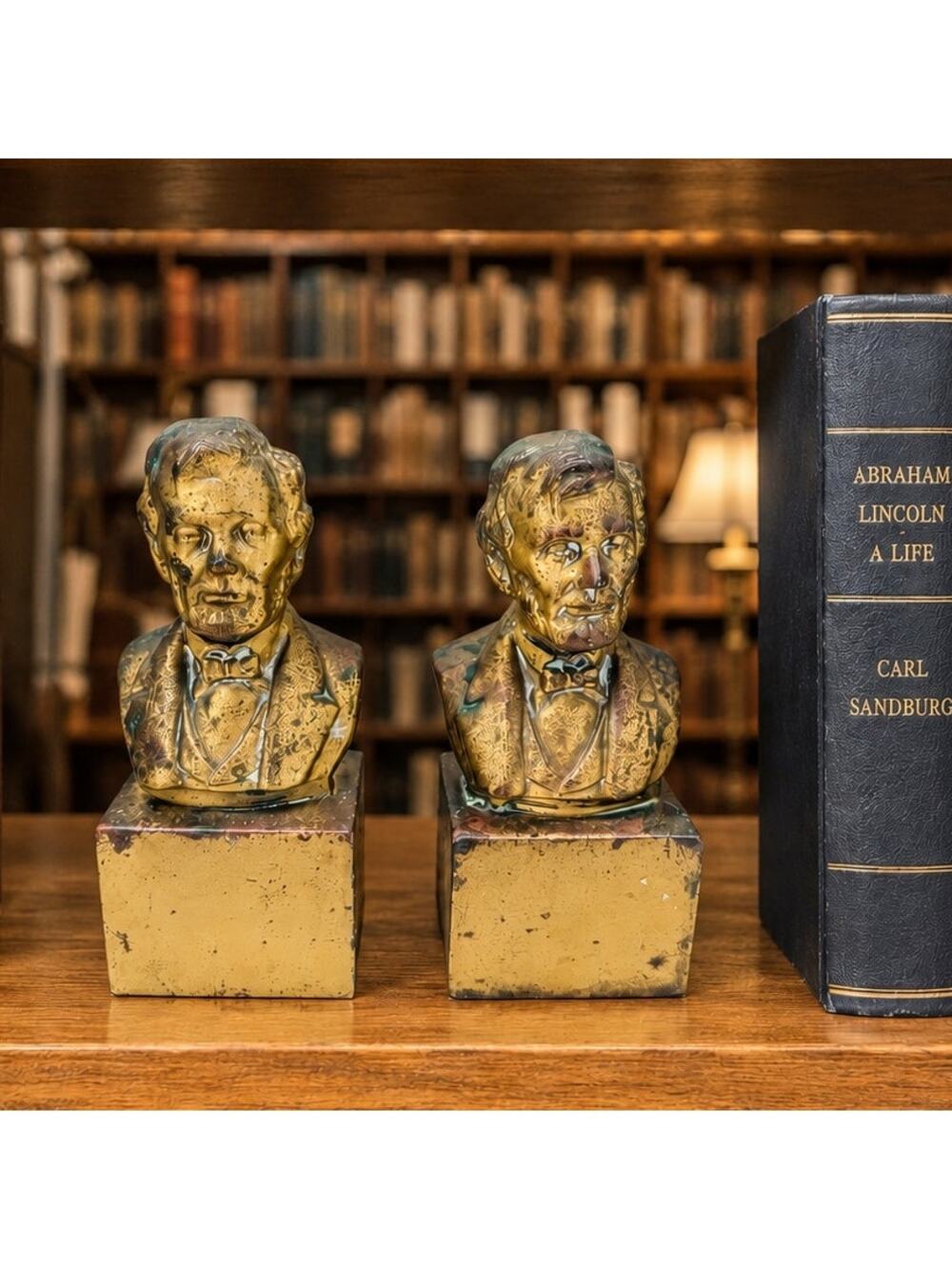 1960's Brass Abraham Lincoln Bookends Pair